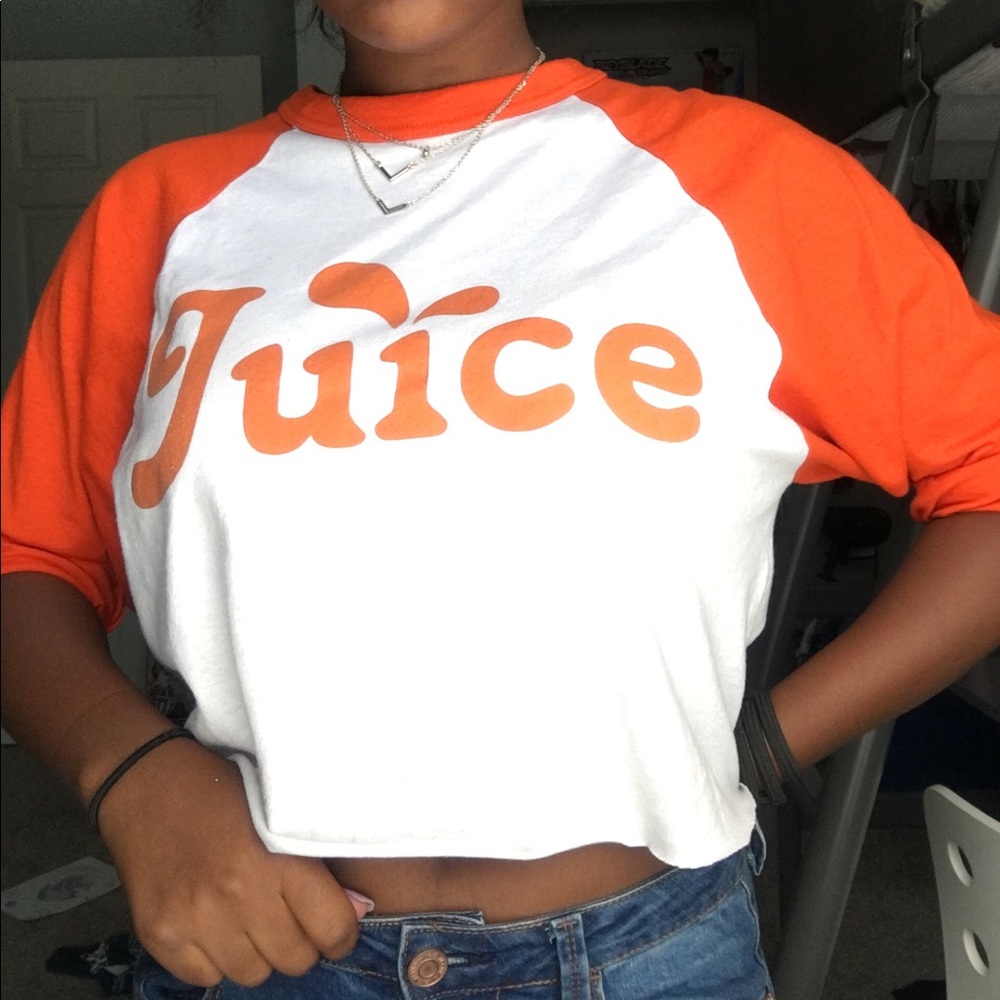 Orange and white “juice 7” shirt